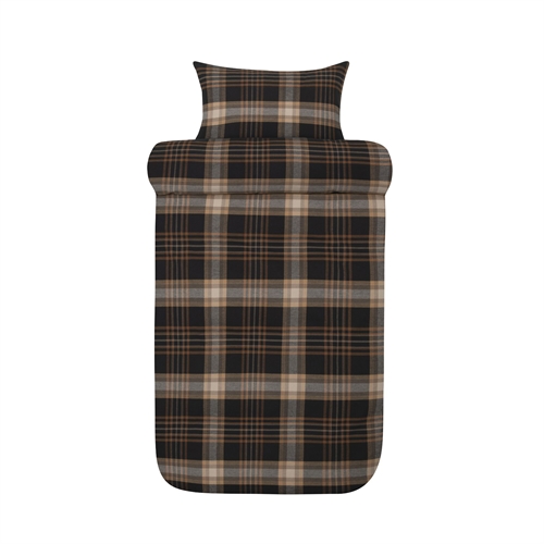 Flonel sengetøj 140x200 cm - Brunligt ternet sengesæt - 100% garnfarvet bomulds flonel - Richard Høie of Scandinavia sengelinned