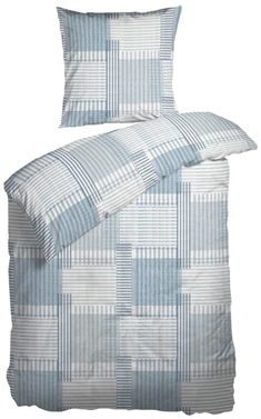 Bomuldssatin sengetøj - 140x200 cm - Robbie blå tern - Nordisk Tekstil sengesæt