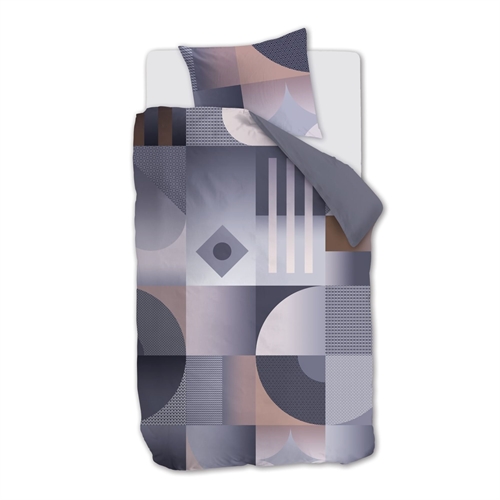 Mønstret økologisk sengetøj 140x200 cm - Vendbart sengesæt i 100% økologisk bomuldssatin - Robbinson Grey - Beddinghouse sengelinned