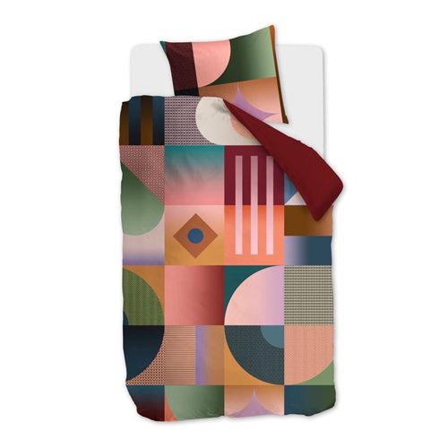 Mønstret økologisk sengetøj 140x200 cm - Vendbart sengesæt i 100% økologisk bomuldssatin - Robbinson Multi - Beddinghouse sengelinned