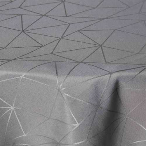 Rund dug - Ø230 cm - Damask dug - Grå tekstildug - Jacquardvævet dug med geometrisk mønster - Dug til rundt bord