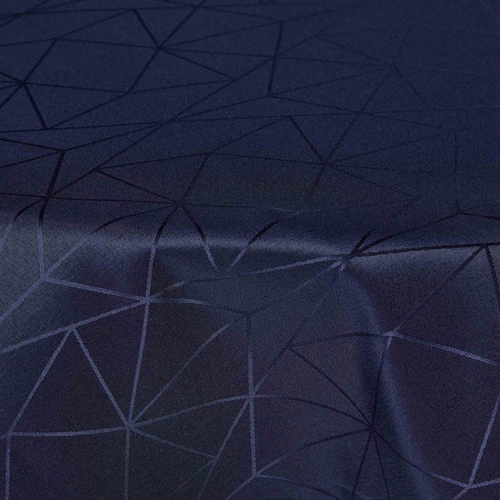 Rund dug - Ø180 cm - Damask dug - Mørkeblå tekstildug - Jacquardvævet dug med geometrisk mønster - Dug til rundt bord