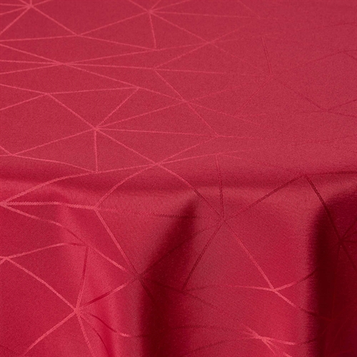 Rund juledug - Ø140 cm - Rød damask dug - Jacquardvævet juledug med geometrisk mønster - Rød tekstildug - Dug til rundt bord