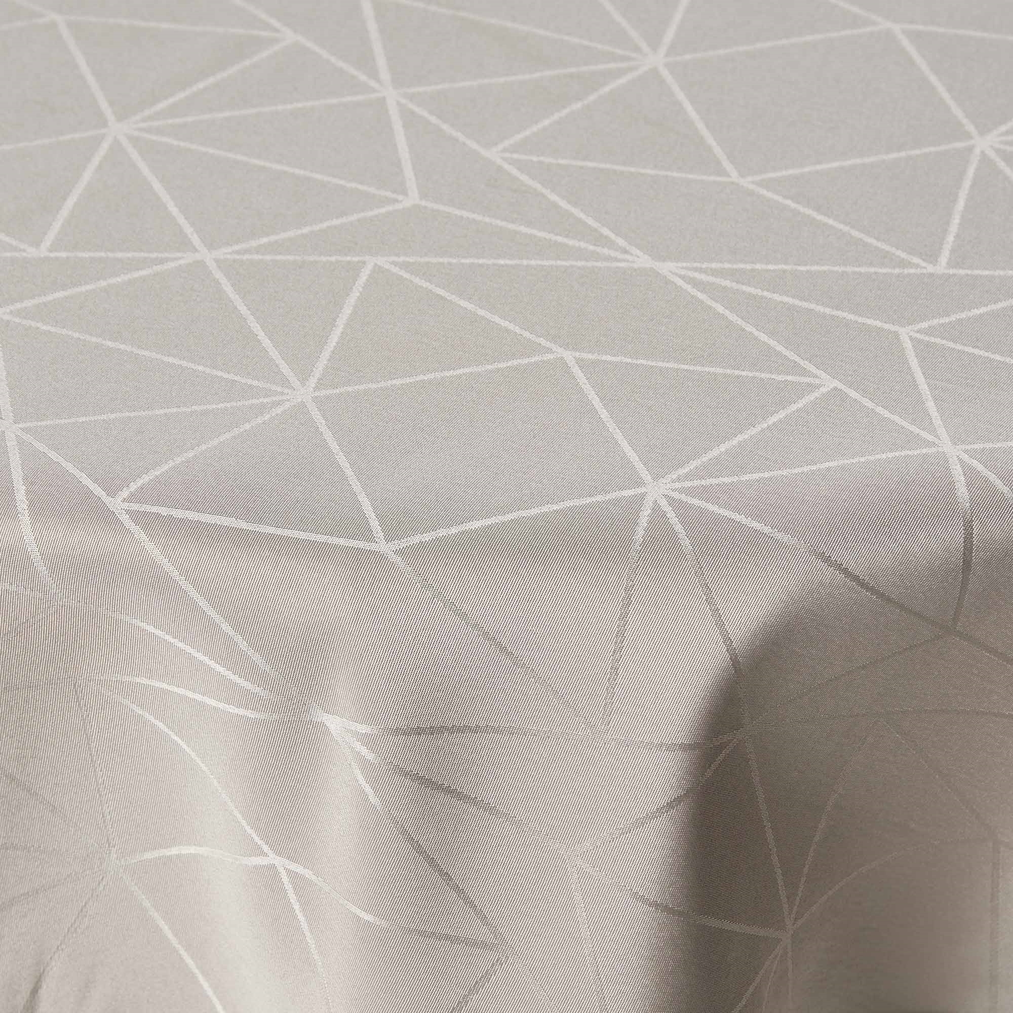 Rund dug - Ø140 cm - Damask dug - Sandfarvet tekstildug - Jacquardvævet dug med geometrisk mønster - Dug til rundt bord