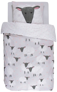 Lyserødt sengetøj 140x200 cm - Sengetøj børn med får - 2 i 1 sengesæt - 100% bomuld - Covers & Co