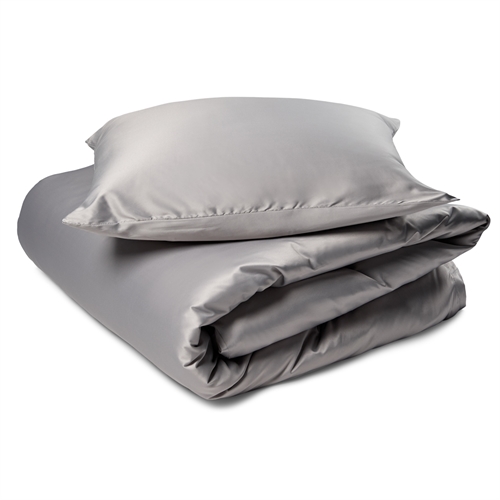 Sengetøj 140x200 cm - Satin silky sengesæt - Ensfarvet grå sengelinned - Blødt som silke 