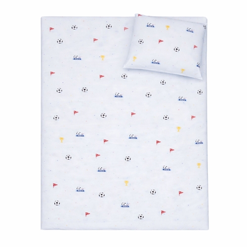 Fodbold sengetøj - 100% bomuld - Junior sengetøj 100x140 cm - Lyseblåt med fodbold