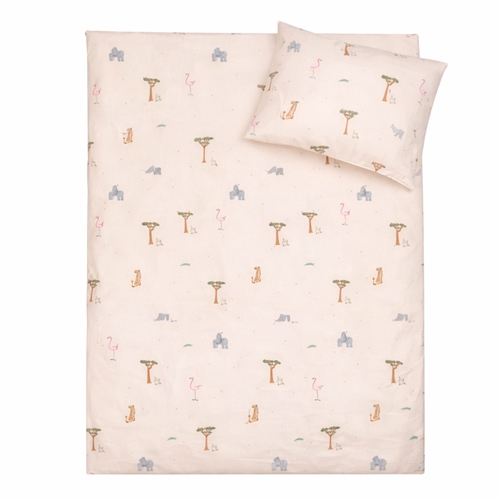 Safari dyr sengetøj - 100% bomuld - Babysengetøj 70x100 cm - Beige med safari dyr