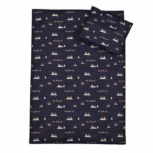 Julesengetøj - 100% bomuld - Babysengetøj 70x100 cm - Mørkeblå med julemand og rensdyr