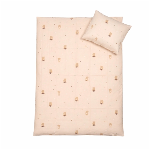 Bamse sengetøj - 100% bomuld - Junior sengetøj 100x140 cm - Beige med bamser