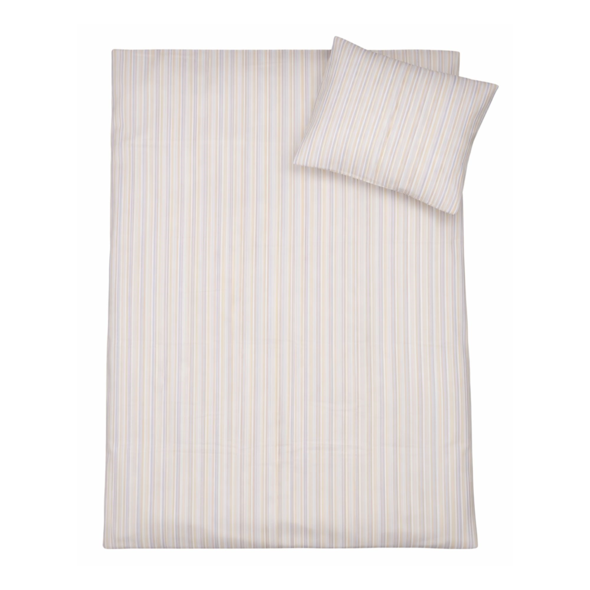 Stribet sengetøj - 100% bomuld - Babysengetøj 70x100 cm - Beige med lilla striber