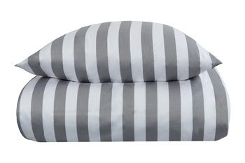 Stribet sengetøj - 140x220 cm - Gråt og hvidt sengesæt - 100% Bomuldssatin sengetøj - Nordic Stripe