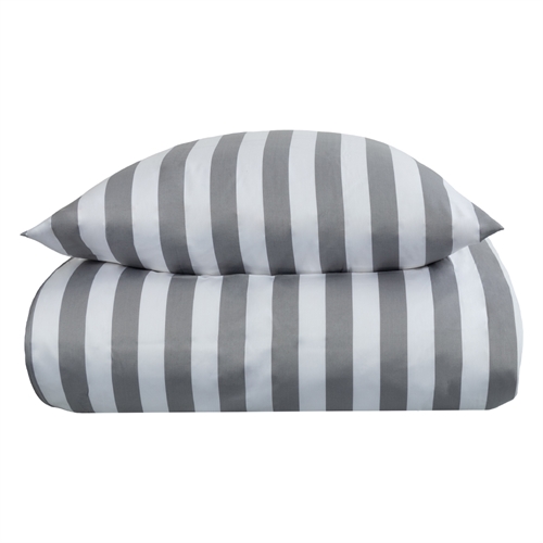 Stribet sengetøj til dobbeltdyne - 200x200 cm - Blødt bomuldssatin - Nordic Stripe - Gråt og hvidt sengesæt