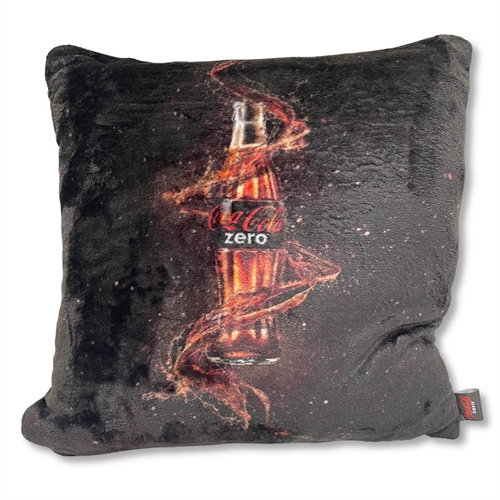 Coca Cola Zero pyntepude - 43x43 cm - Blød sort fleece pude