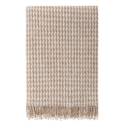 Uldplaid 120x180 cm - Beige plaid med mønster - 100% ny ren uld - Teide Høie of Scandinavia uldtæppe