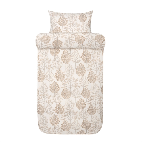 Flonel sengetøj 140x200 cm - Hvidt sengesæt med brune træer - 100% bomulds flonel - Thea Høie of Scandinavia sengelinned