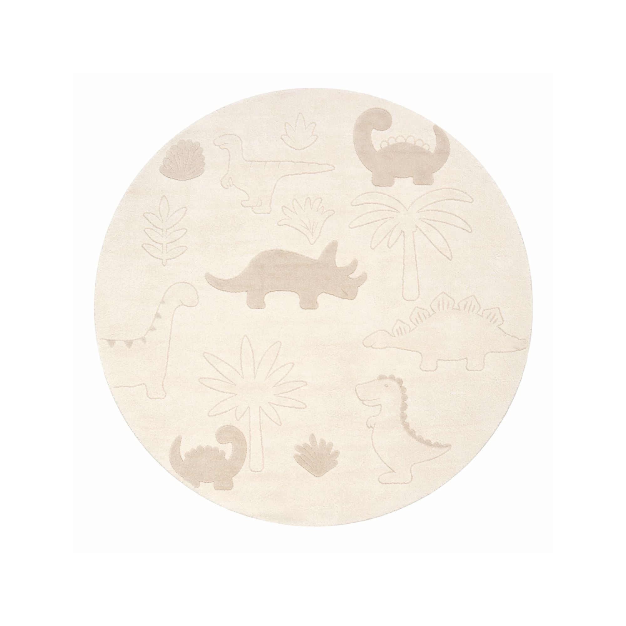 Rundt børnegulvtæppe - Ø 120 cm - Beige med dinosaur - Eclipse - Nordstrand Home