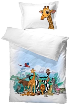 Børnesengetøj - 140x200 cm - Dyreparken - Sengesæt med dyr - 100% Bomuld - Turiform sengetøj