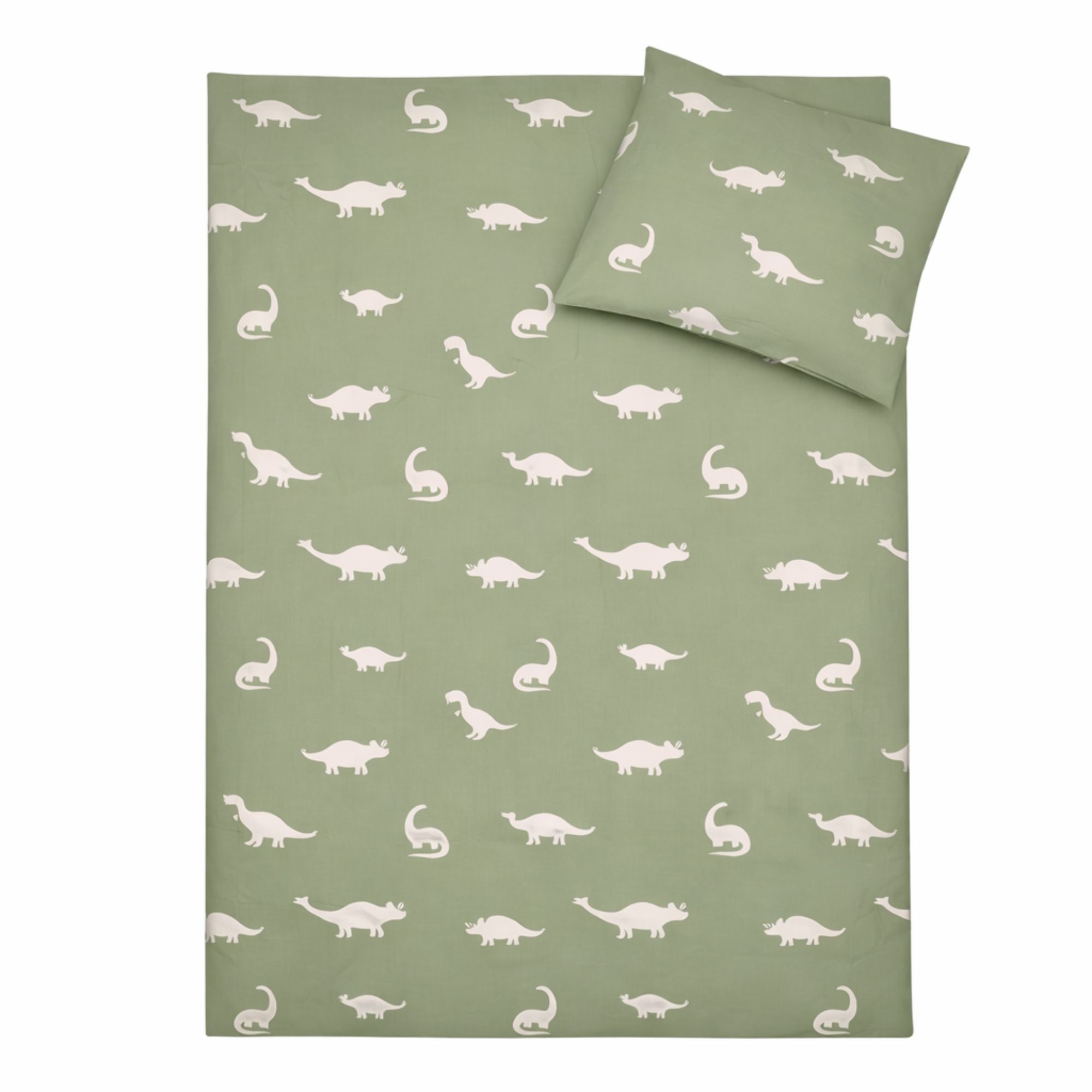 Dinosaurer sengetøj - 100% bomuld - Babysengetøj 70x100 cm - Grønt med dinosaurer
