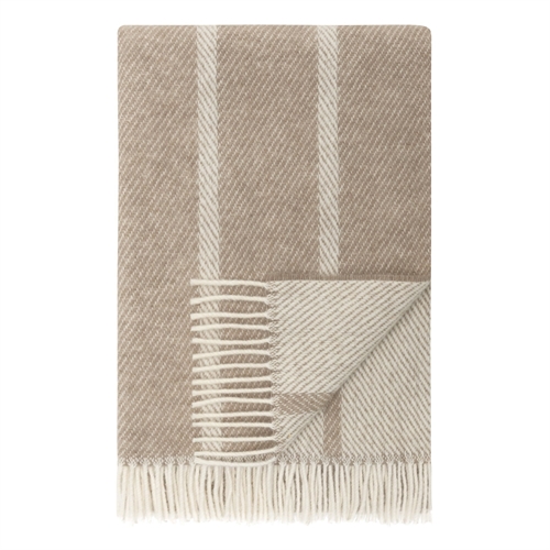 Uldplaid 120x180 cm - Beige plaid med striber - 100% ny ren uld - Istinden Høie of Scandinavia uldtæppe