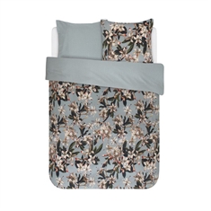 Blomstret sengetøj 200x200 cm - Lily Green - Grønt sengetøj - 2 i 1 design - 100% bomuldssatin - Essenza 