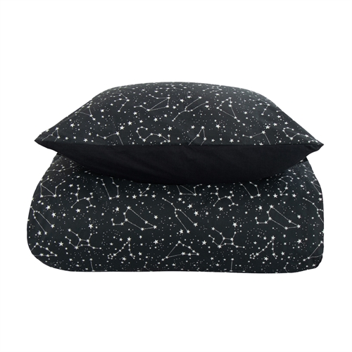 Sengetøj 240x220 cm - Zodiac black - Stjernebillede - Sengetøj til dobbeltdyne i 100% Bomuld - Borg Living