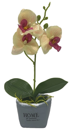 Kunstig gul Orkidé - I pæn skjuler - Højde på 26 cm 