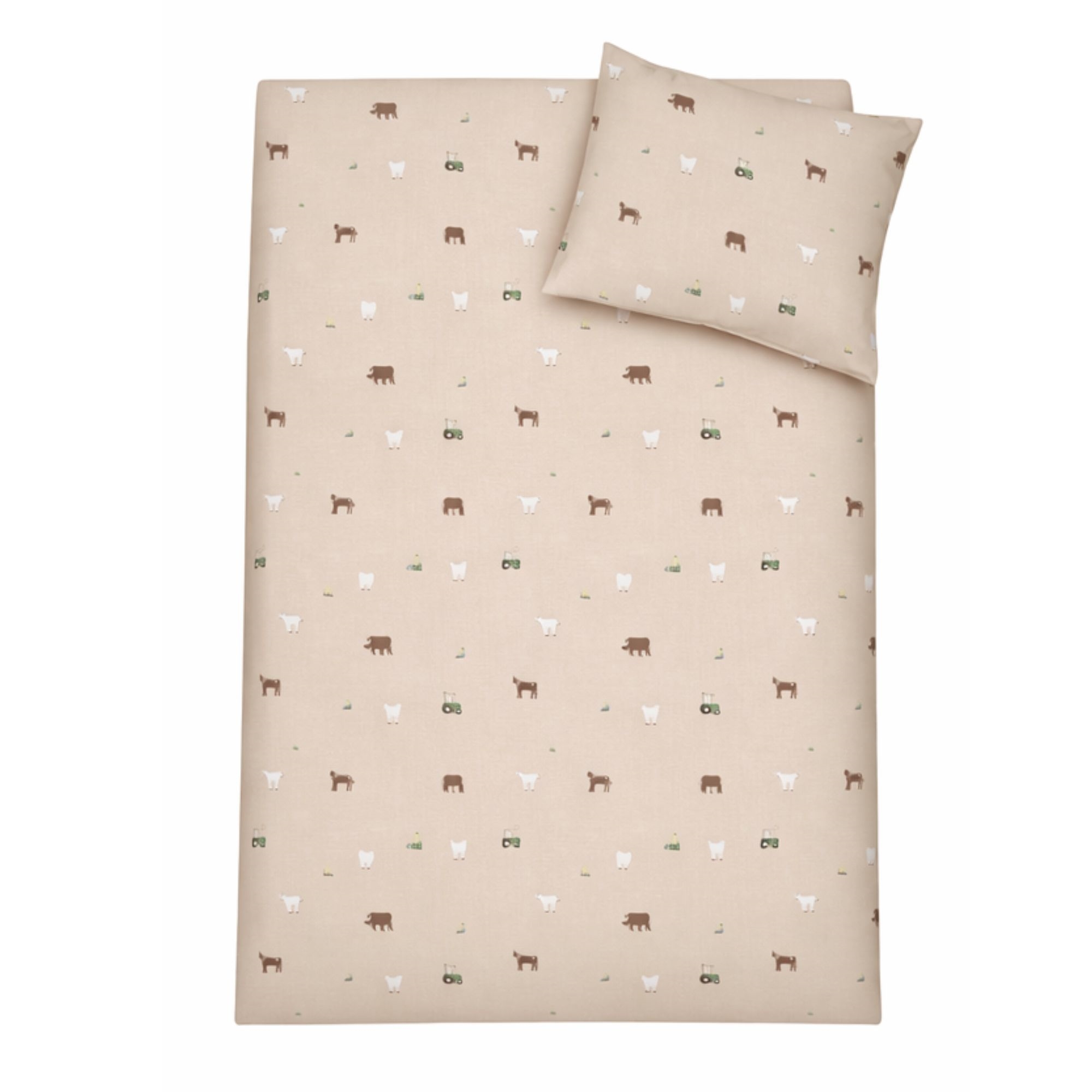 Bondegårdsmotiv sengetøj - 100% bomuld - Babysengetøj 70x100 cm - Beige med bondegårdsmotiver