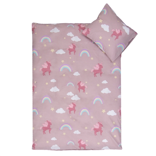 Juniorsengetøj 100x140cm -  OEKO-TEX® Certificeret  - Enhjørninger og regnbuer - 100% bomulds sengesæt  