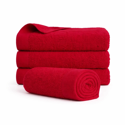 Bomulds håndklæde - 100% bomuld - 50x100 cm - Valmue - Rød